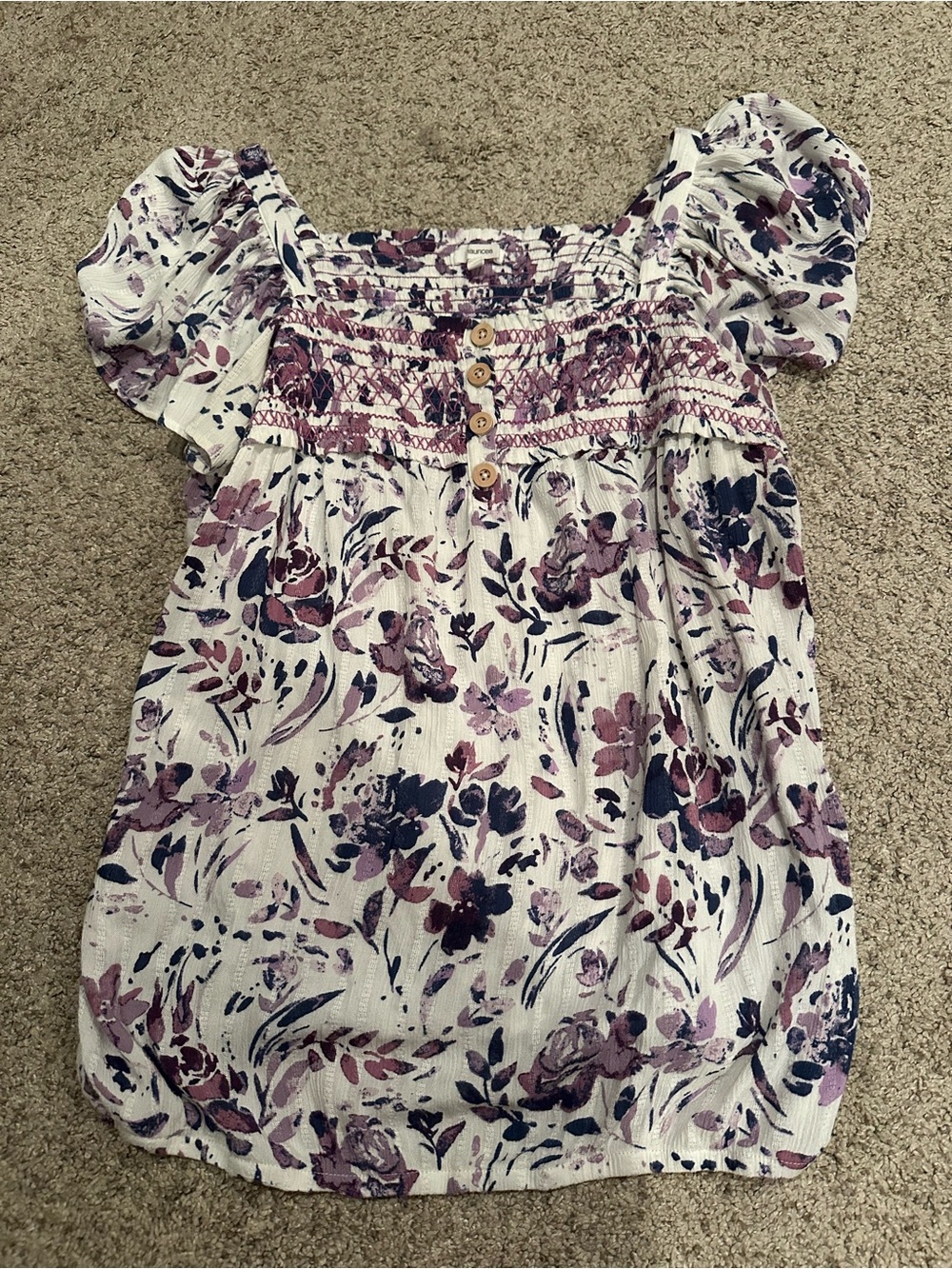Maurices White Floral Smocked Puff-Sleeve Top